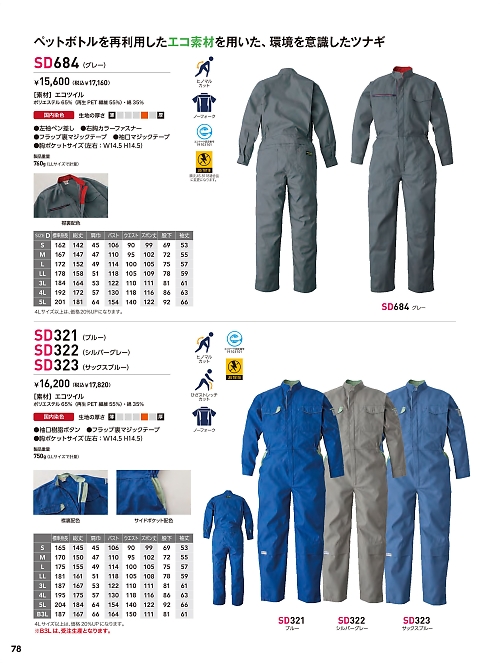 SD322 超帯電ツナギ(シルバーグレーのカタログページにジャンプします