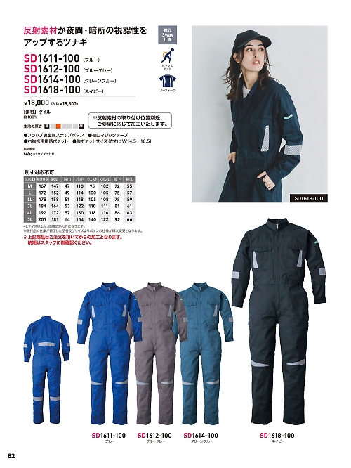 SD1618-100 半袖ツナギ(ネイビー)のカタログページにジャンプします