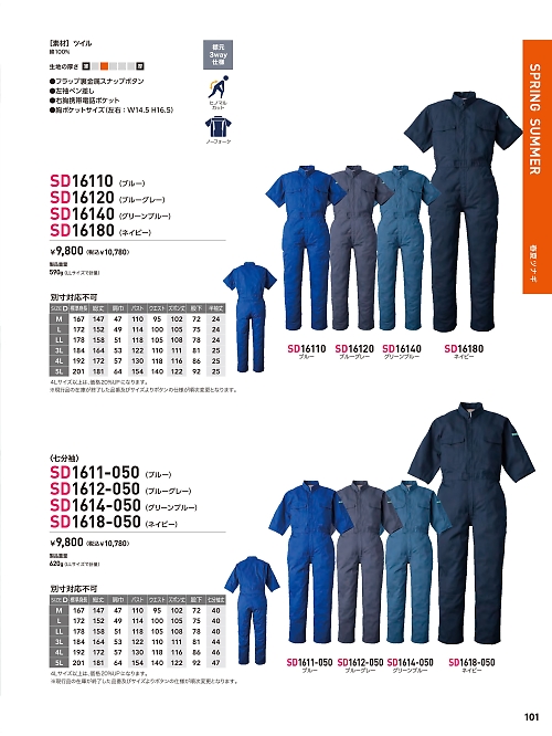 SD16180 半袖ツナギ(ネイビー)のカタログページにジャンプします