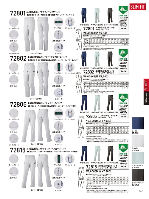 自重堂(JICHODO),72802,エコ制電カーゴパンツの写真は2024-25最新カタログ133ページに掲載されています。