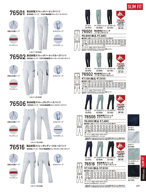 76501 制電ノータックパンツのカタログページにジャンプします