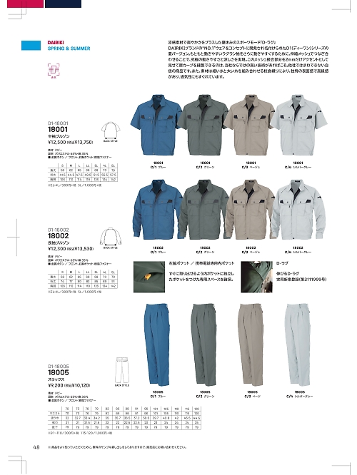 大川被服 DAIRIKI Kansai uniform,18001,半袖ブルゾンの写真は2024最新カタログ48ページに掲載されています。