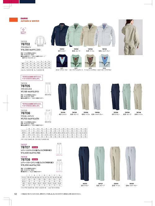 大川被服 DAIRIKI Kansai uniform,78705,アクトスラックスの写真は2024最新のオンラインカタログの52ページに掲載されています。