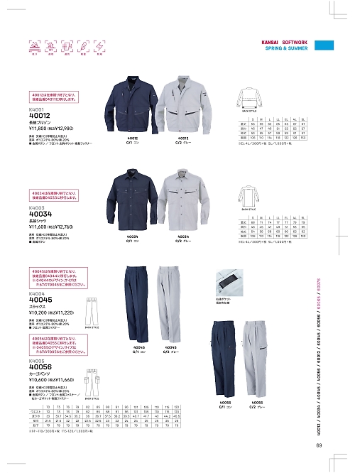 大川被服 DAIRIKI Kansai uniform,40012,長袖ブルゾンの写真は2024最新のオンラインカタログの69ページに掲載されています。