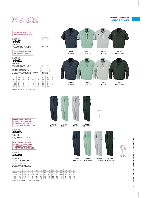 大川被服 DAIRIKI Kansai uniform,40401 半袖ブルゾンの写真は2024最新オンラインカタログ73ページに掲載されています。