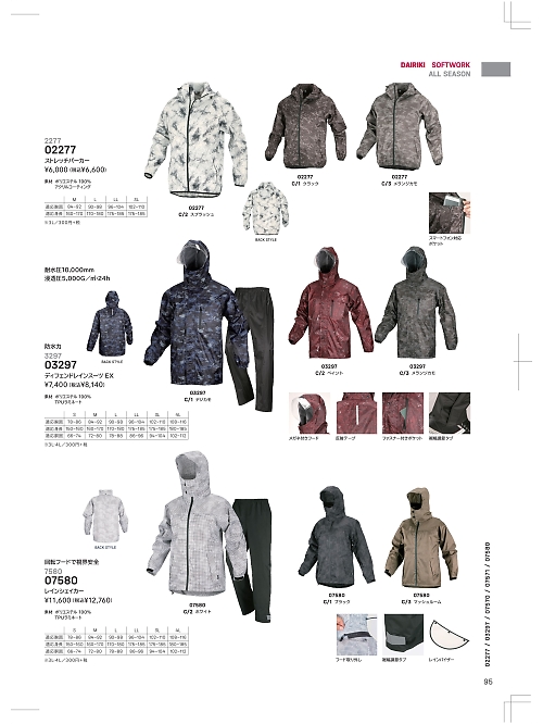 大川被服 DAIRIKI Kansai uniform,03297 ディフェンドレインスーツの写真は2024最新オンラインカタログ95ページに掲載されています。