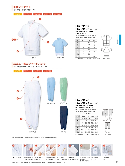 FX70955R 男女共用半袖ジャケットのカタログページにジャンプします