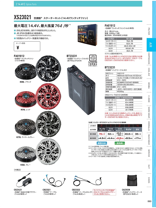 XS23021 空調服スターターキット14.4Vのカタログページにジャンプします