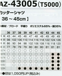 AZ43005 カッターシャツ(T5000)在庫限のサイズ画像