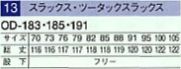 OD191 スラックス(16廃番)のサイズ画像