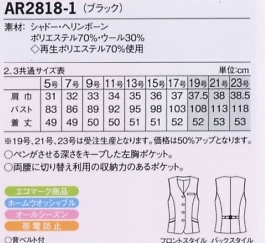 AR2818-1 ベスト(事務服)のサイズ画像