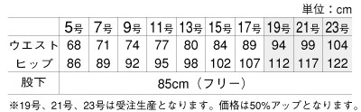 AR5451 パンツのサイズ画像