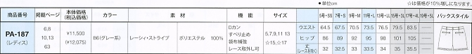 PA187 レディースパンツのサイズ画像