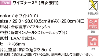 F690 兼用シューズ(ワイズナース)のサイズ画像