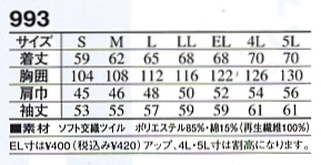 993 ジャケットのサイズ画像