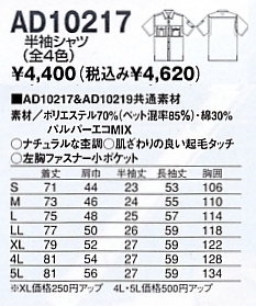 AD10217 半袖シャツ(14廃番)のサイズ画像