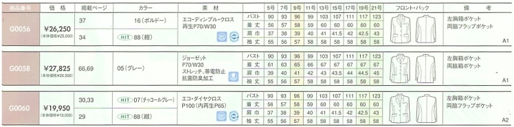 G0060 ジャケットのサイズ画像