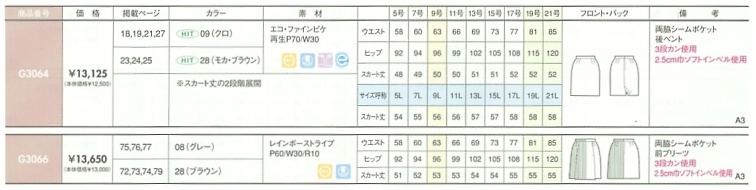 G3066 スカートのサイズ画像