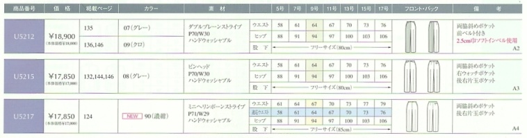 U5217 パンツのサイズ画像