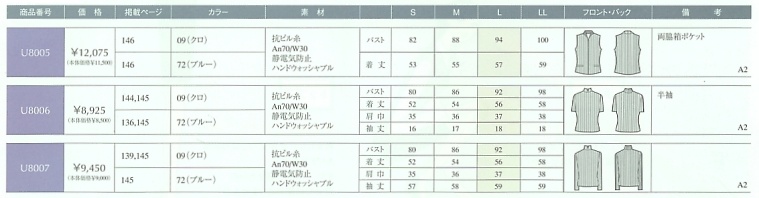 U8005 ニットベストのサイズ画像