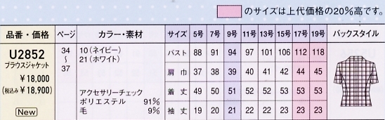 U2852 オーバーブラウス(13廃番)のサイズ画像