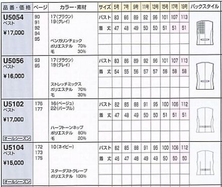 U5054 ベスト(事務服)(12廃番)のサイズ画像