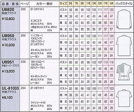 U8820 長袖ブラウス(11廃番)のサイズ画像